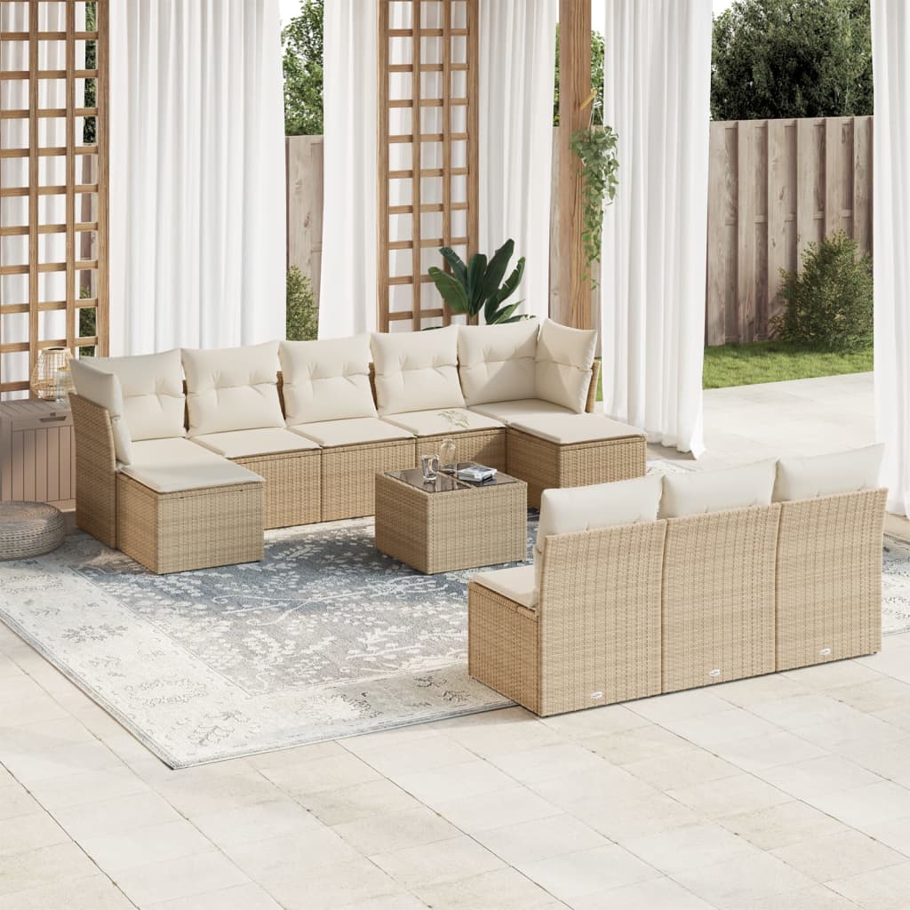 vidaXL Set canapele de grădină cu perne, 11 piese, bej, poliratan vidaXL Set canapele de grădină cu perne, 11 piese, bej, poliratan