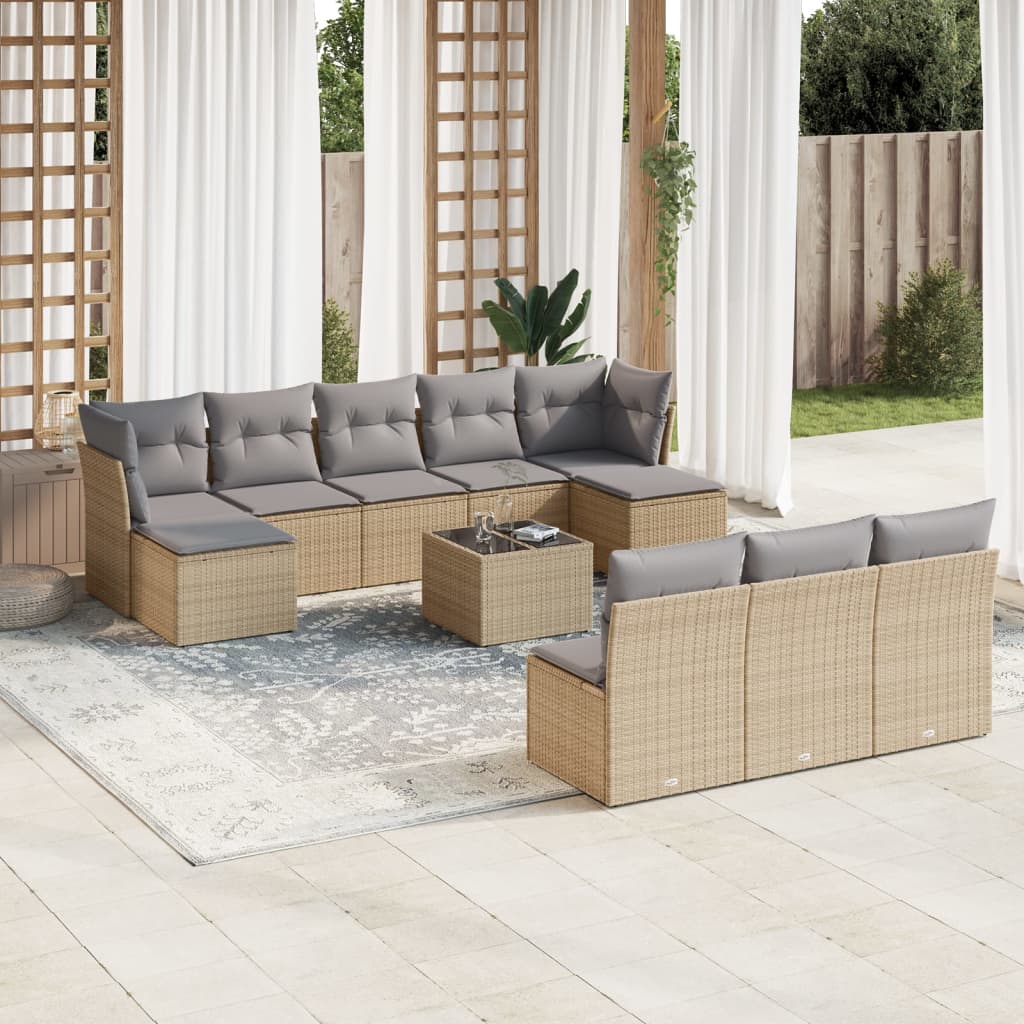 vidaXL Set canapele de grădină cu perne, 11 piese, bej, poliratan vidaXL Set canapele de grădină cu perne, 11 piese, bej, poliratan