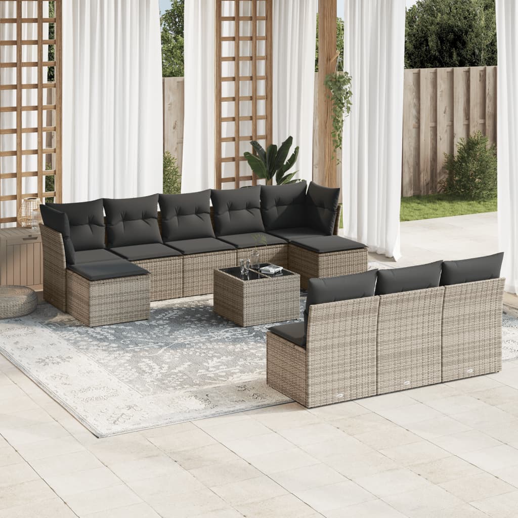 vidaXL Set canapele de grădină cu perne, 11 piese, gri, poliratan vidaXL Set canapele de grădină cu perne, 11 piese, gri, poliratan