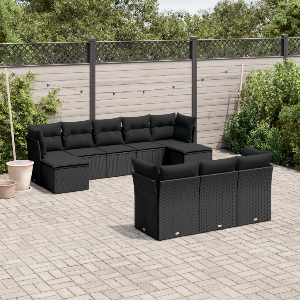 vidaXL Set canapele de grădină cu perne, 10 piese, negru, poliratan vidaXL Set canapele de grădină cu perne, 10 piese, negru, poliratan