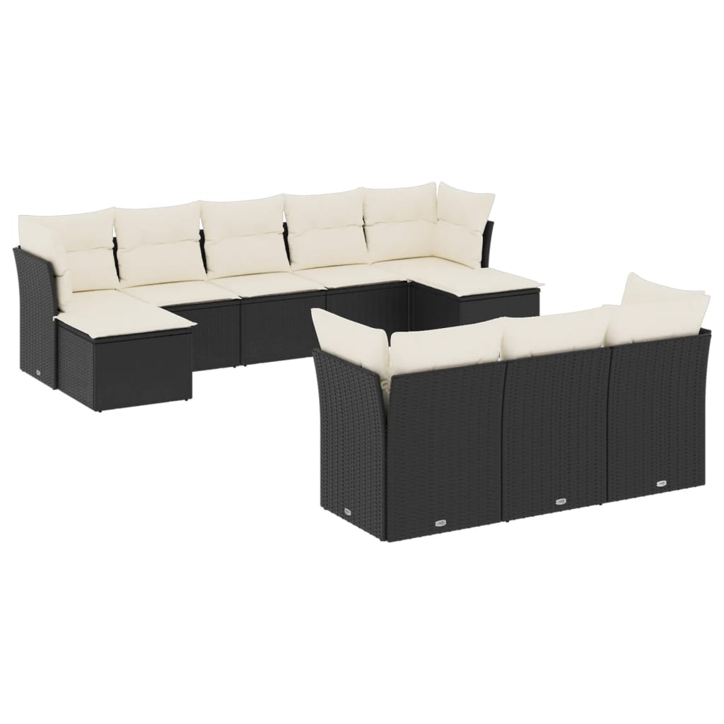 vidaXL Set canapele de grădină cu perne, 10 piese, negru, poliratan