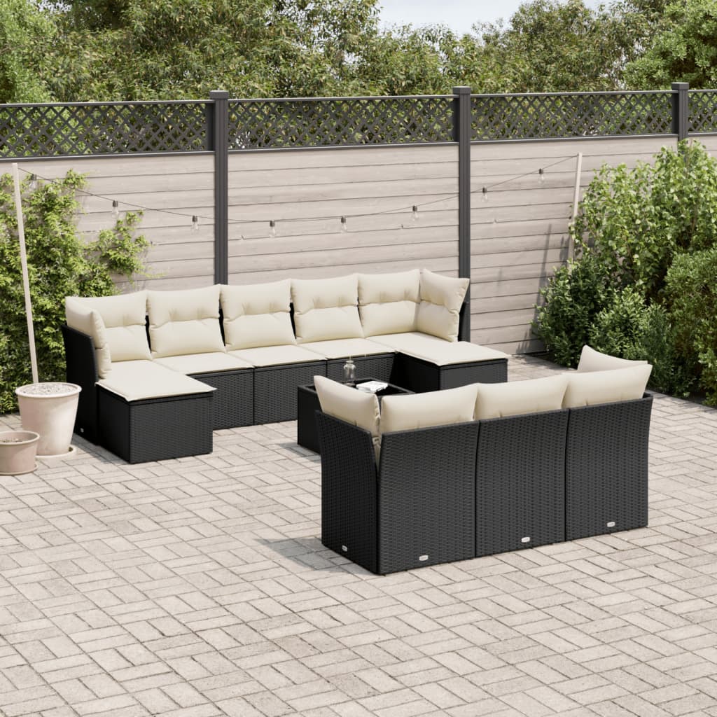 vidaXL Set canapele de grădină cu perne, 11 piese, negru, poliratan vidaXL Set canapele de grădină cu perne, 11 piese, negru, poliratan