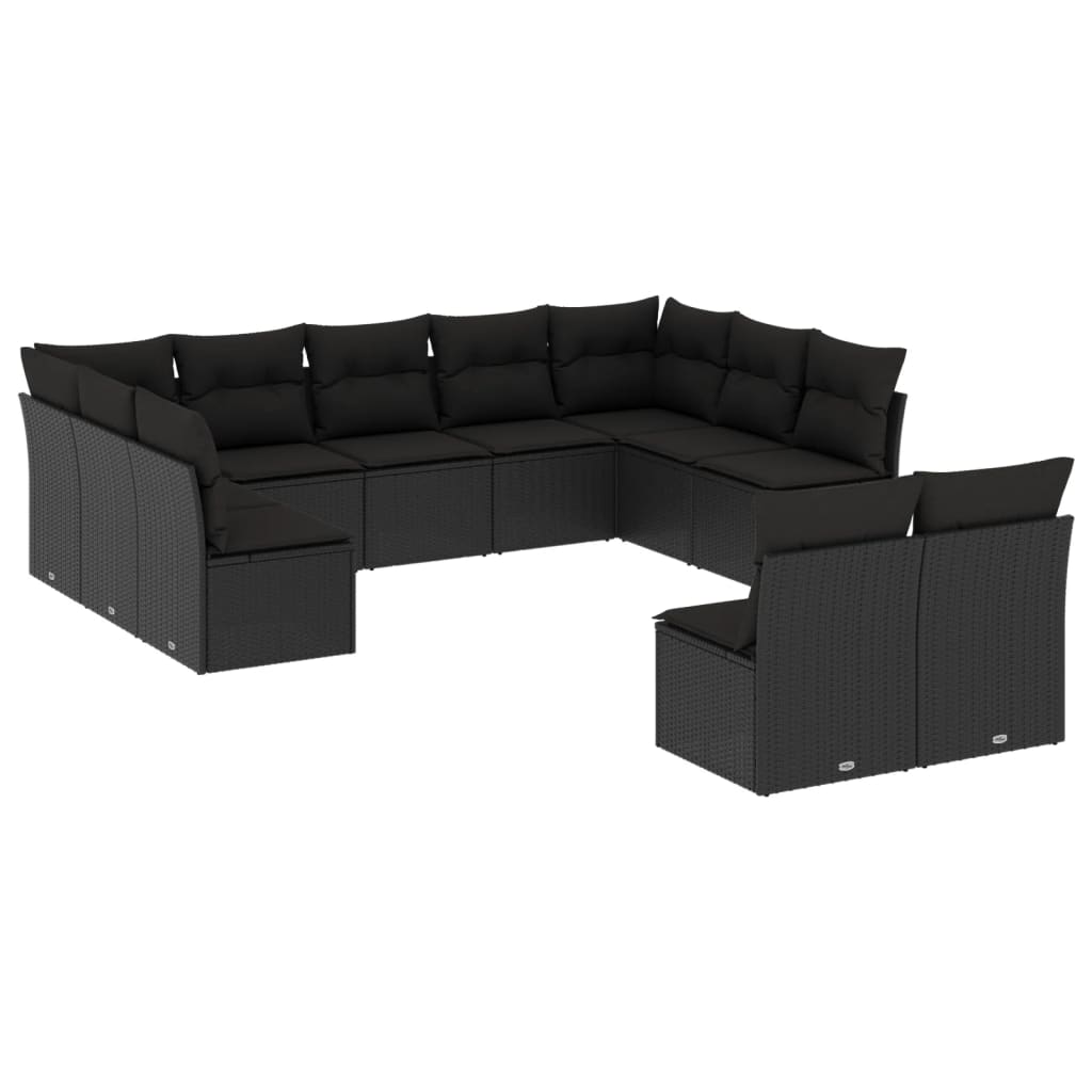 vidaXL Set canapele de grădină cu perne, 11 piese, negru, poliratan vidaXL Set canapele de grădină cu perne, 11 piese, negru, poliratan