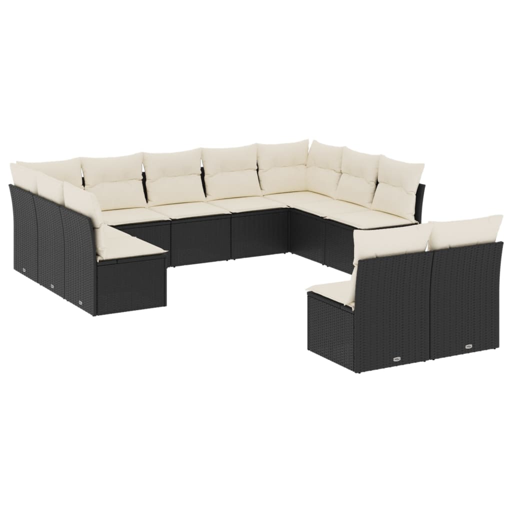 vidaXL Set canapele de grădină cu perne, 11 piese, negru, poliratan
