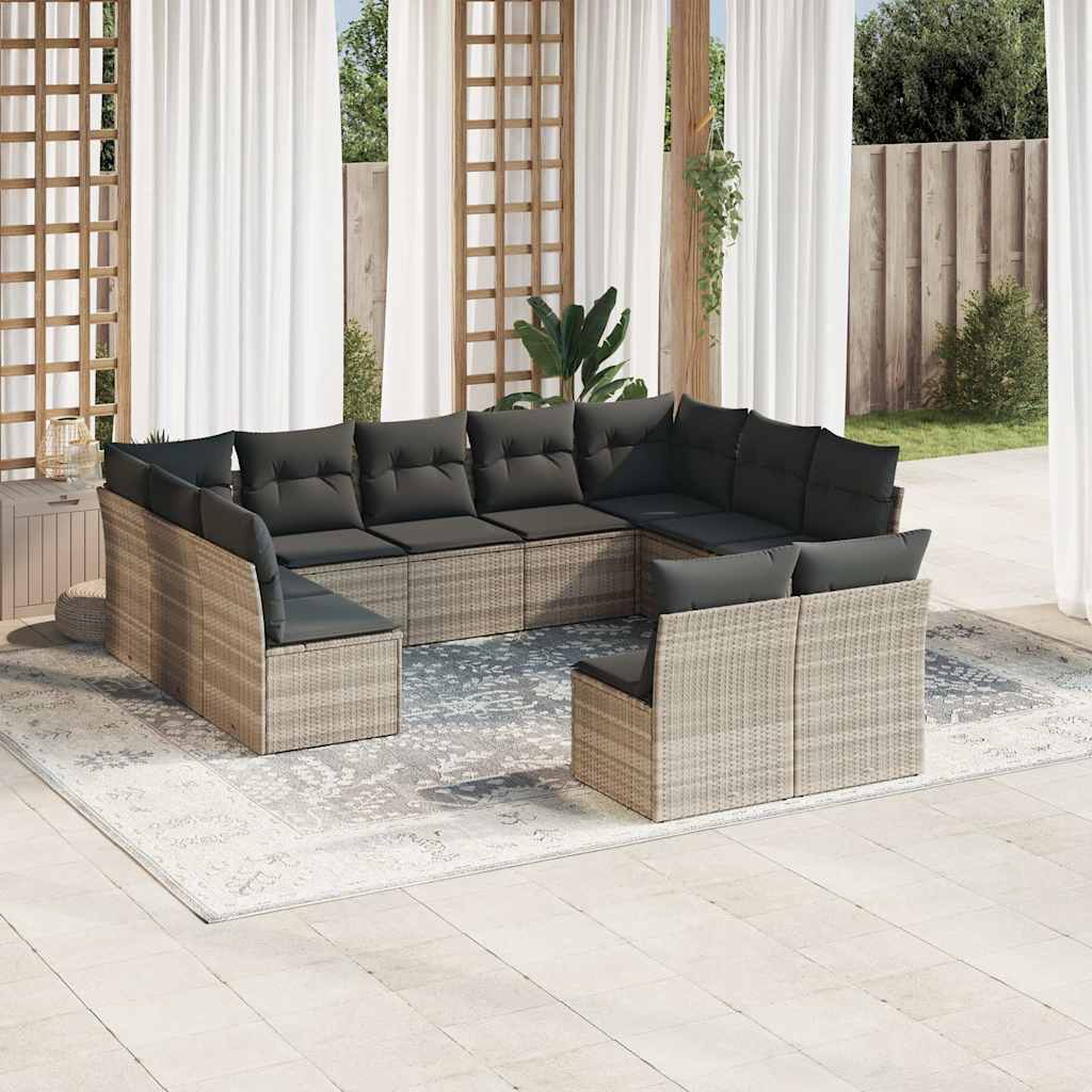 vidaXL Set canapele de grădină cu perne, 11 piese, gri, poliratan vidaXL Set canapele de grădină cu perne, 11 piese, gri, poliratan
