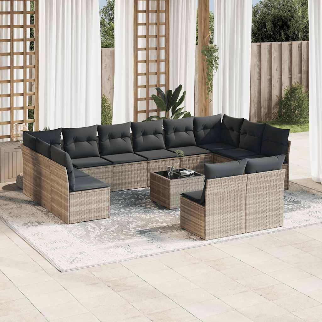 vidaXL Set canapele de grădină cu perne, 13piese gri deschis poliratan vidaXL Set canapele de grădină cu perne, 13piese gri deschis poliratan