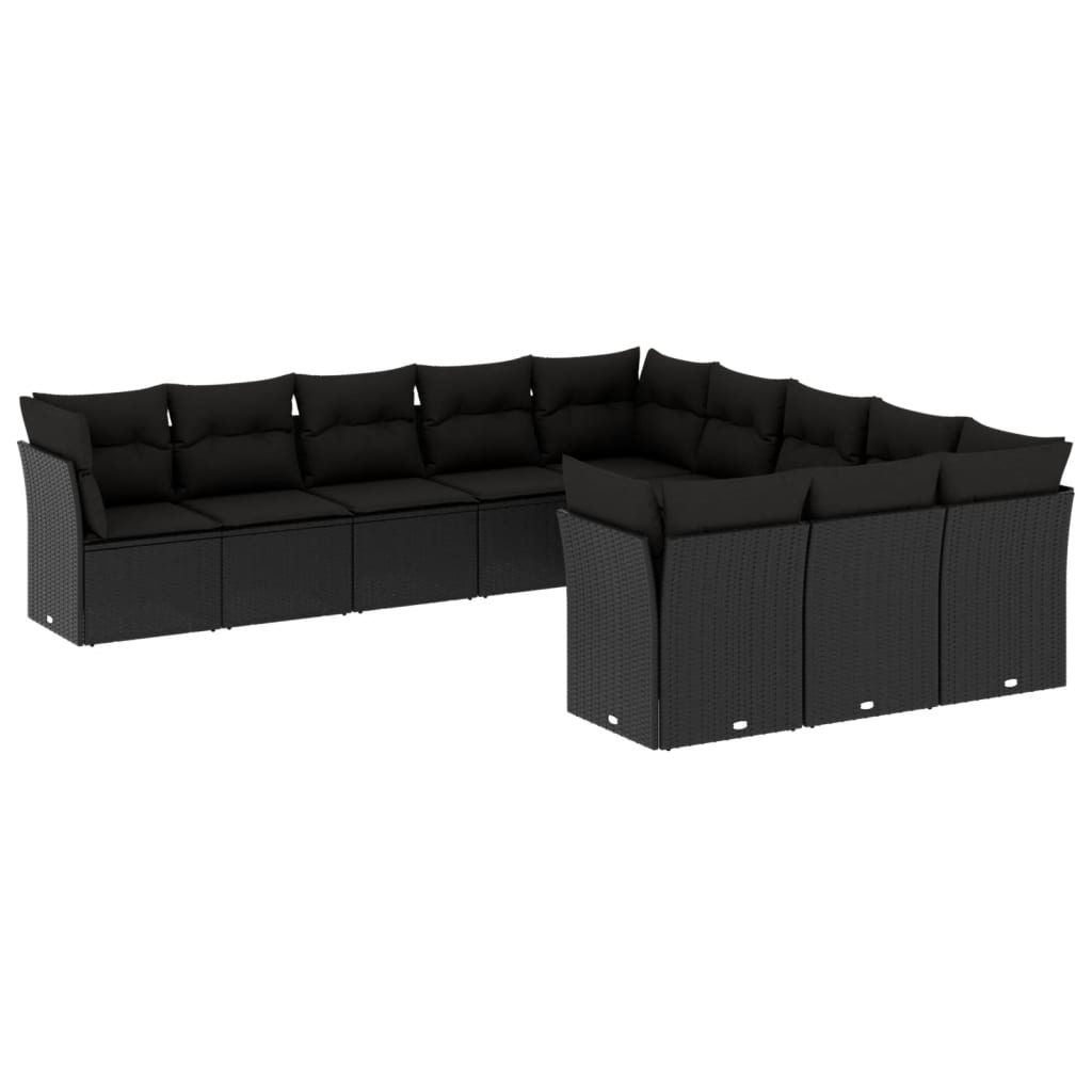 vidaXL Set canapele de grădină cu perne, 11 piese, negru, poliratan vidaXL Set canapele de grădină cu perne, 11 piese, negru, poliratan