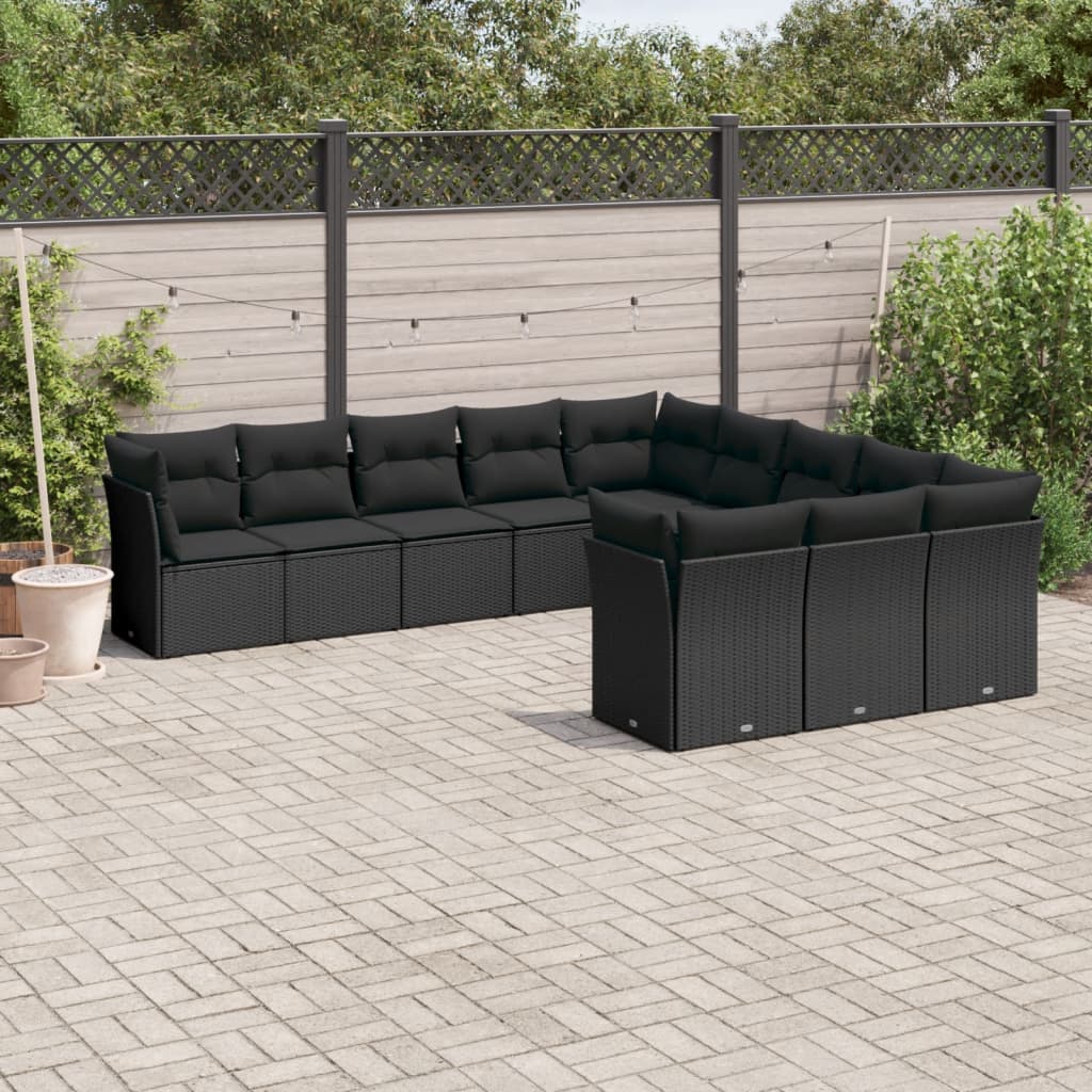 vidaXL Set canapele de grădină cu perne, 11 piese, negru, poliratan vidaXL Set canapele de grădină cu perne, 11 piese, negru, poliratan