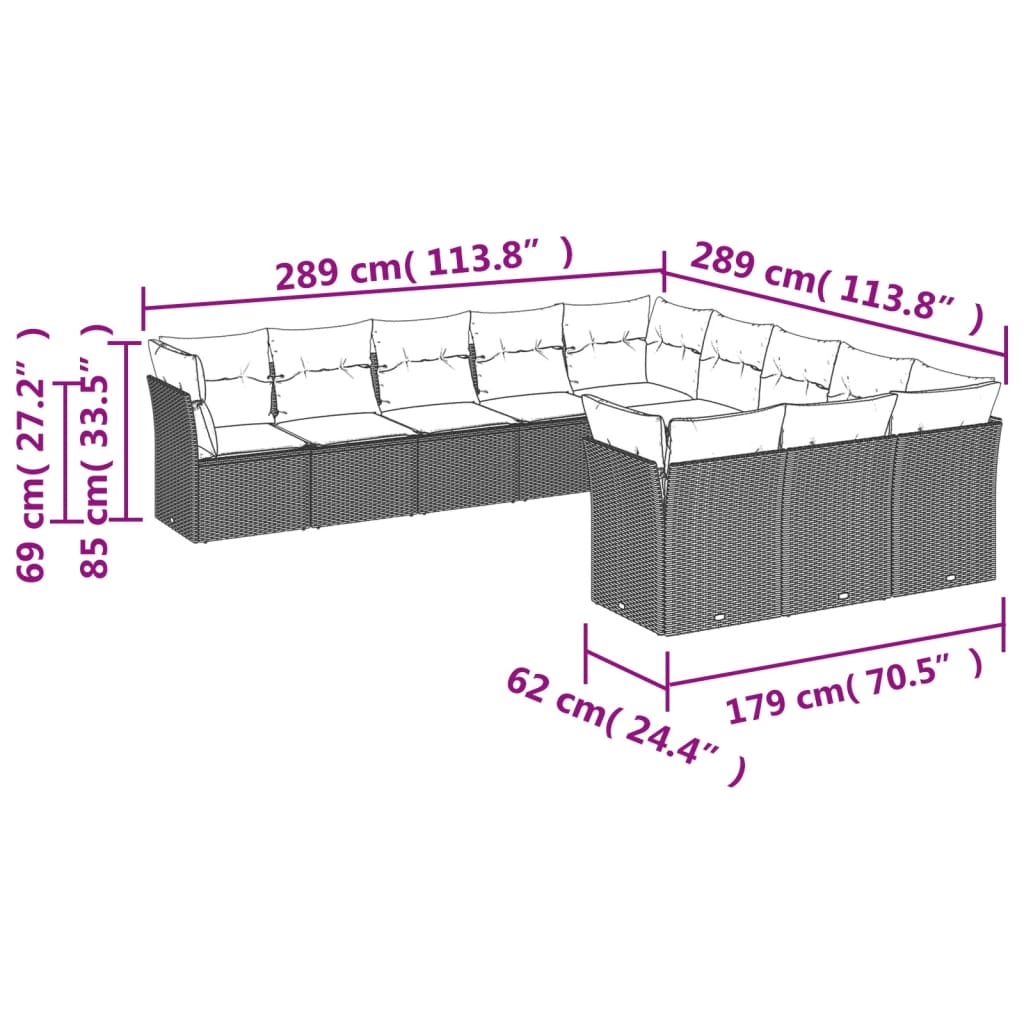 vidaXL Set canapele de grădină cu perne, 11 piese, bej, poliratan