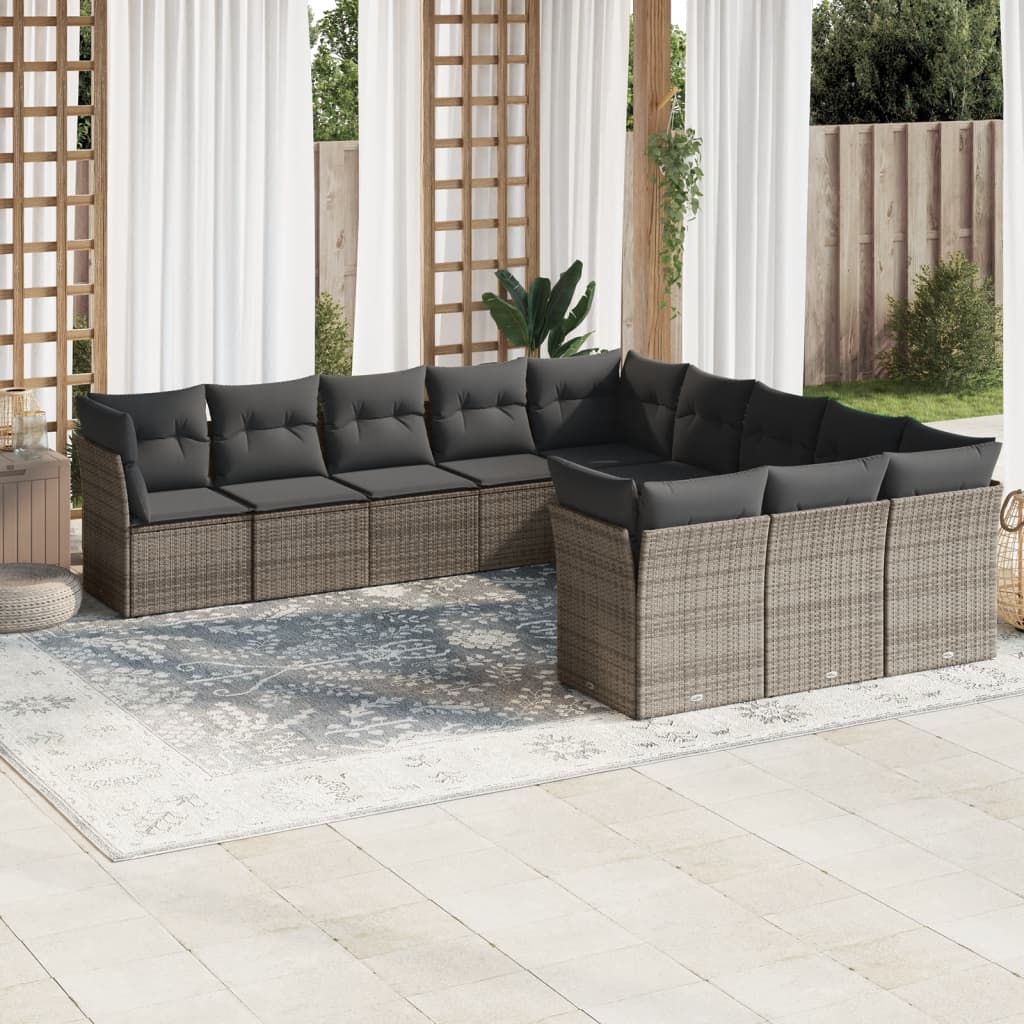 vidaXL Set canapele de grădină cu perne, 11 piese, gri, poliratan vidaXL Set canapele de grădină cu perne, 11 piese, gri, poliratan