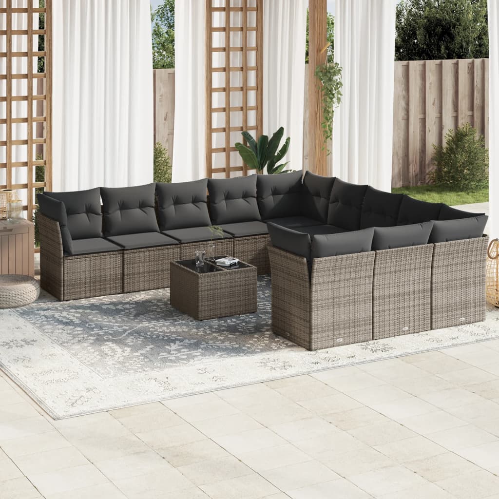 vidaXL Set canapea de grădină cu perne, 12 piese, gri, poliratan vidaXL Set canapea de grădină cu perne, 12 piese, gri, poliratan