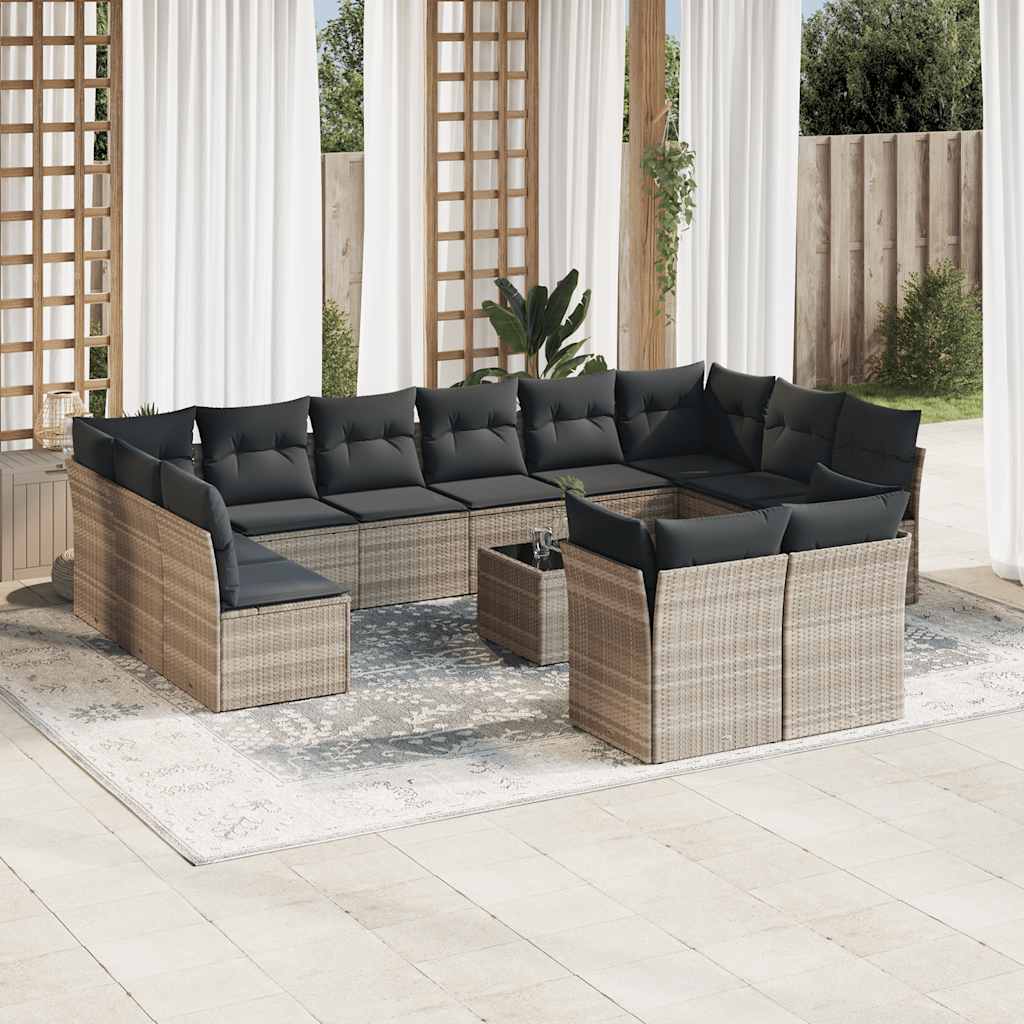 vidaXL Set canapele de grădină cu perne, 13piese gri deschis poliratan vidaXL Set canapele de grădină cu perne, 13piese gri deschis poliratan