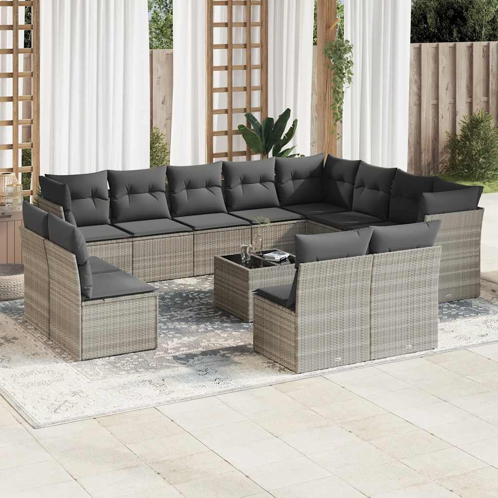 vidaXL Set canapele de grădină cu perne, 13piese gri deschis poliratan vidaXL Set canapele de grădină cu perne, 13piese gri deschis poliratan