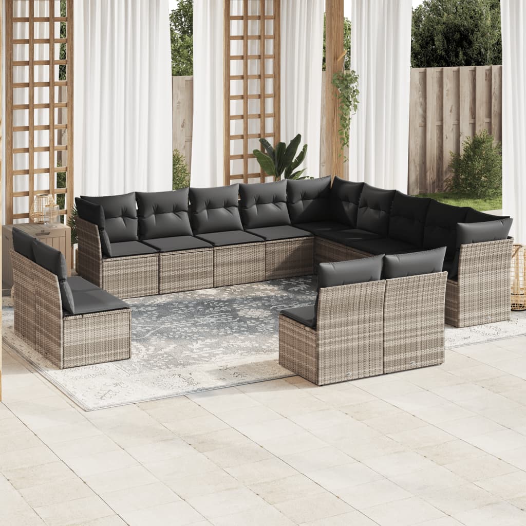 vidaXL Set canapele de grădină cu perne, 13piese gri deschis poliratan vidaXL Set canapele de grădină cu perne, 13piese gri deschis poliratan