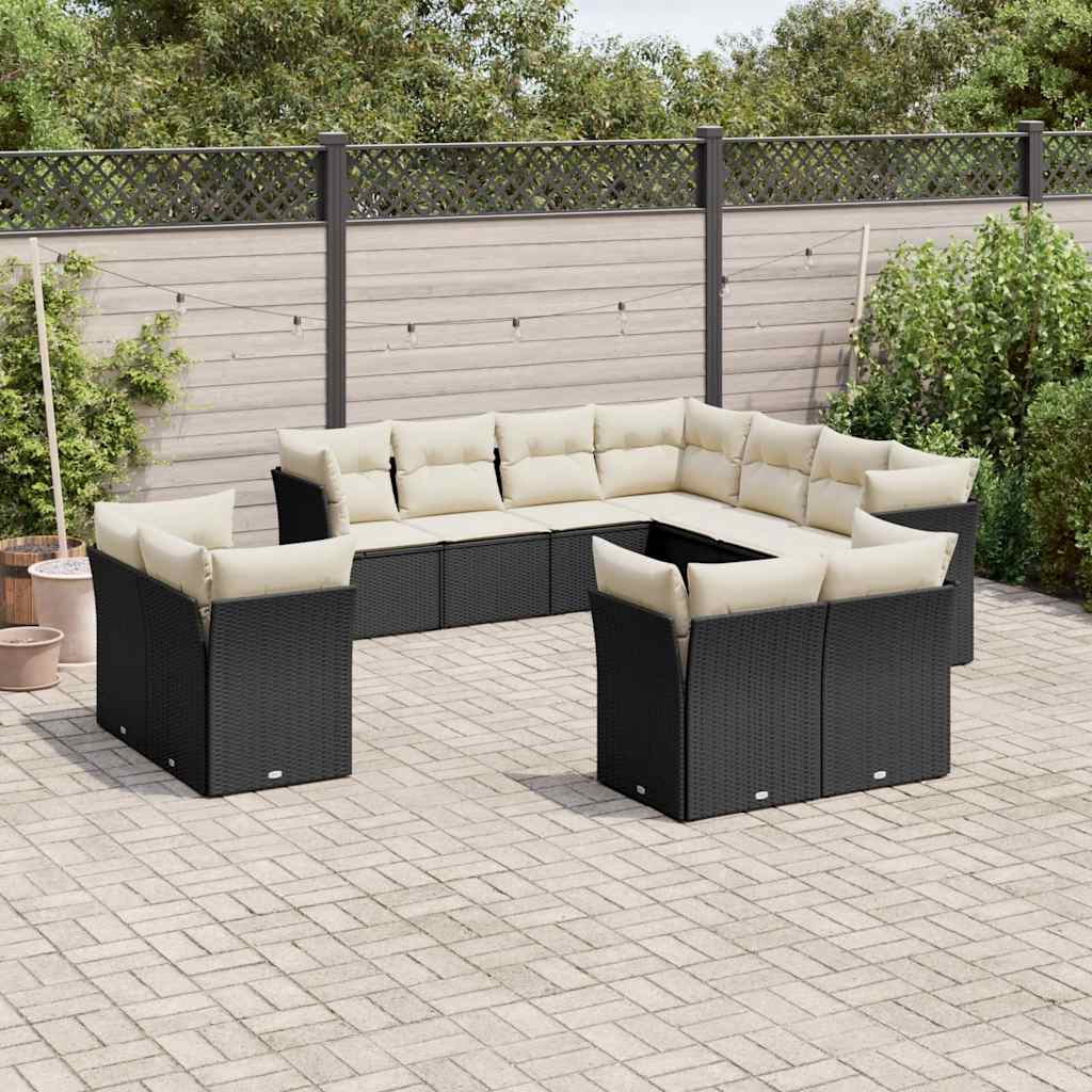 vidaXL Set canapele de grădină cu perne, 11 piese, negru, poliratan vidaXL Set canapele de grădină cu perne, 11 piese, negru, poliratan