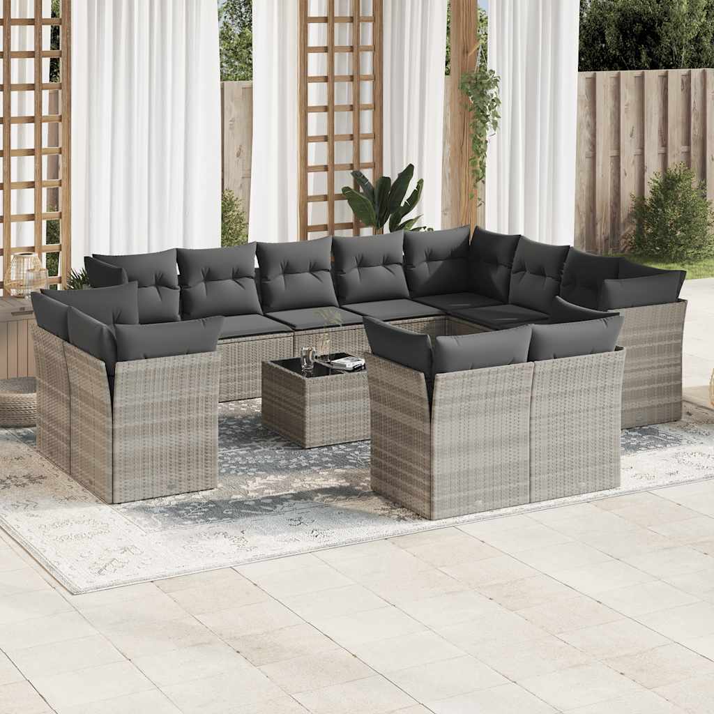 vidaXL Set canapele de grădină cu perne, 13piese gri deschis poliratan vidaXL Set canapele de grădină cu perne, 13piese gri deschis poliratan