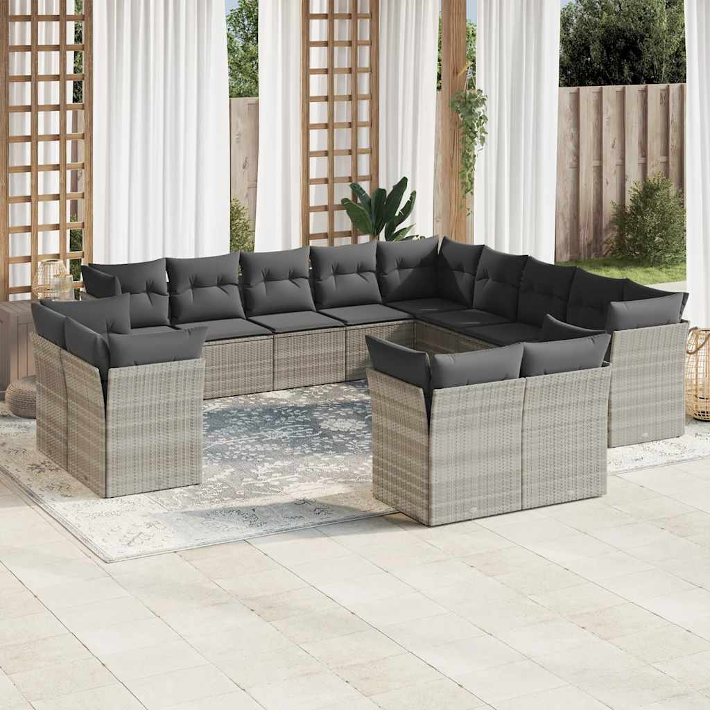 vidaXL Set canapele de grădină cu perne, 13piese gri deschis poliratan vidaXL Set canapele de grădină cu perne, 13piese gri deschis poliratan