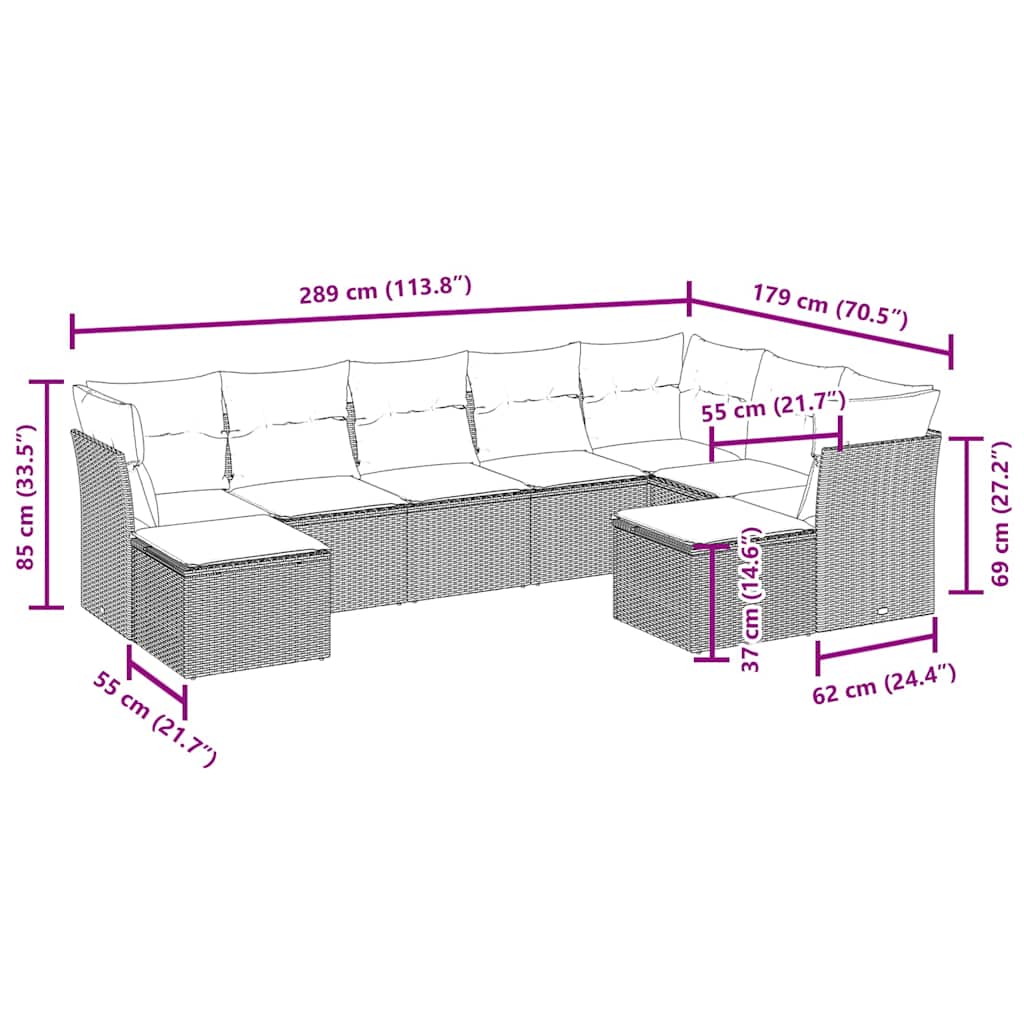 vidaXL Set mobilier de grădină cu perne, 9 piese, negru, poliratan