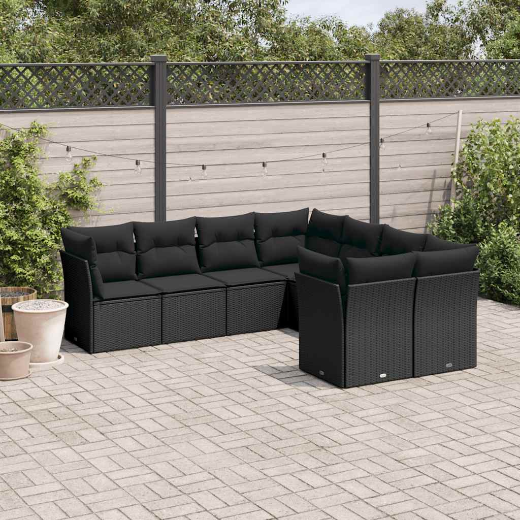 vidaXL Set mobilier de grădină cu perne, 8 piese, negru, poliratan vidaXL Set mobilier de grădină cu perne, 8 piese, negru, poliratan