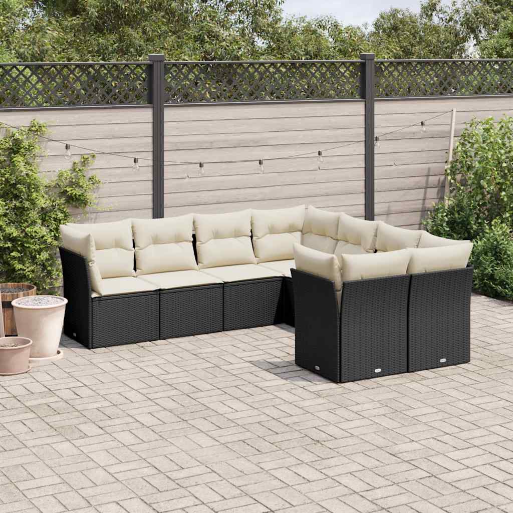 vidaXL Set mobilier de grădină cu perne, 8 piese, negru, poliratan vidaXL Set mobilier de grădină cu perne, 8 piese, negru, poliratan