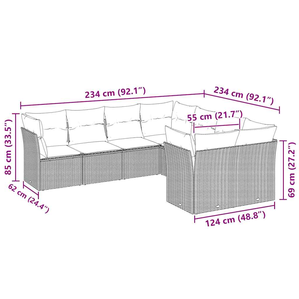 vidaXL Set mobilier de grădină cu perne, 8 piese gri deschis poliratan