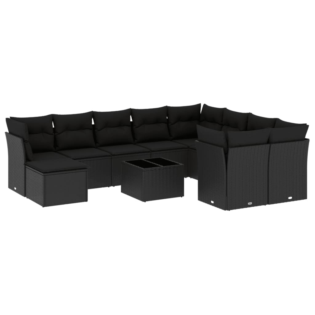 vidaXL Set canapele de grădină cu perne, 11 piese, negru, poliratan vidaXL Set canapele de grădină cu perne, 11 piese, negru, poliratan