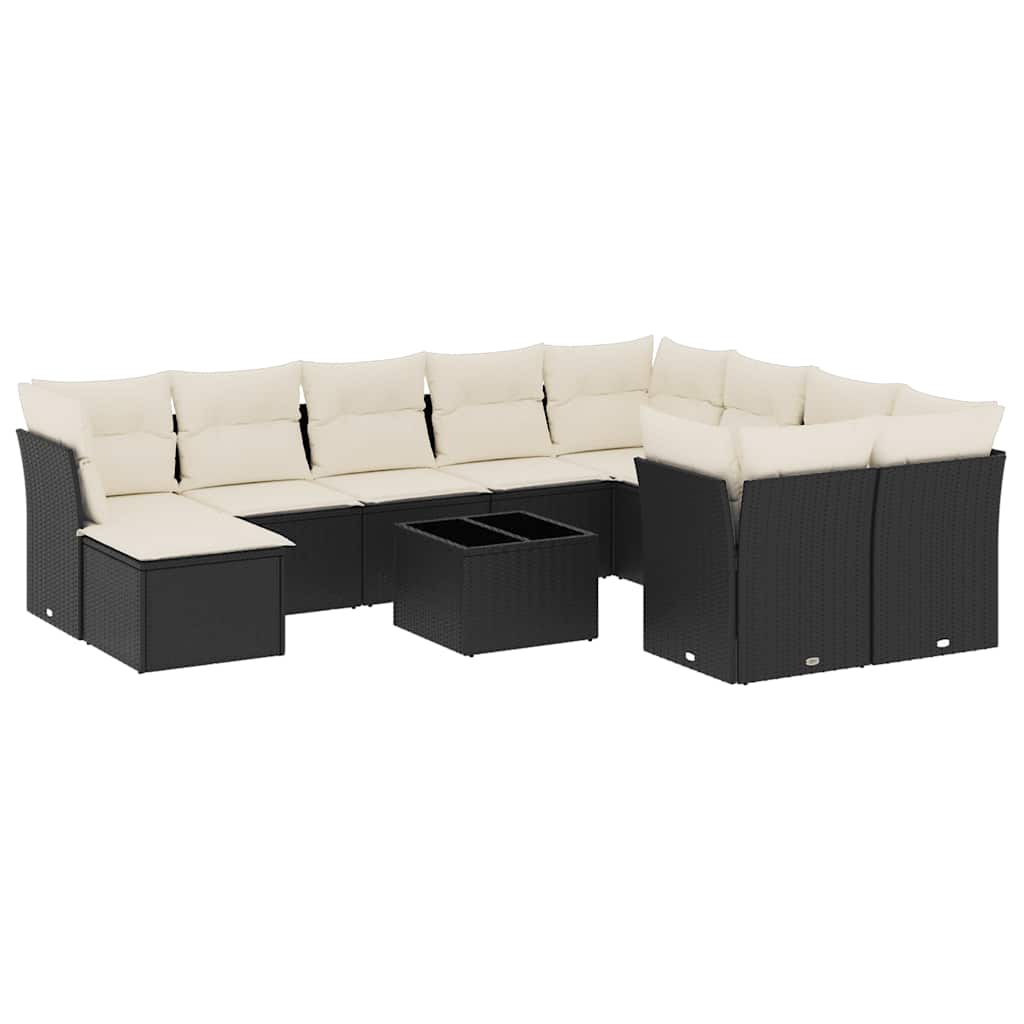 vidaXL Set canapele de grădină cu perne, 11 piese, negru, poliratan