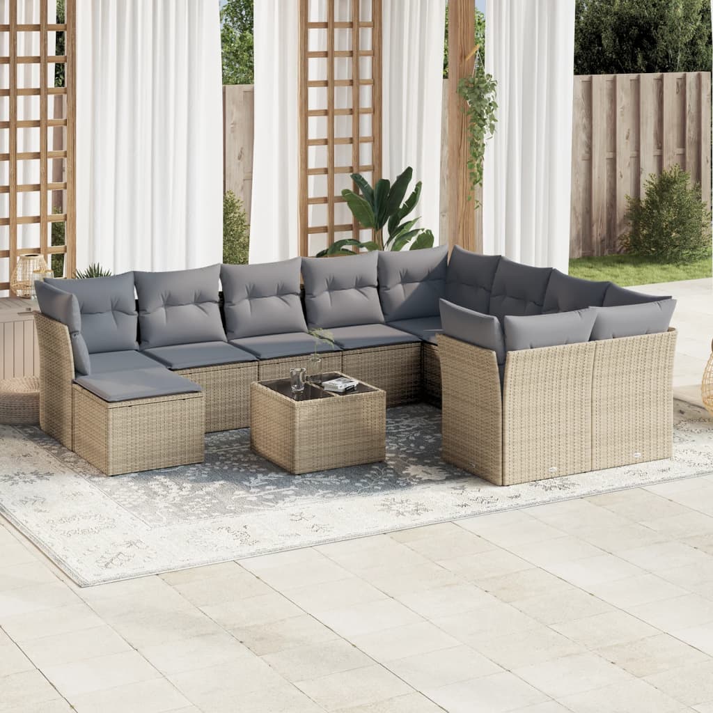 vidaXL Set canapele de grădină cu perne, 11 piese, bej, poliratan vidaXL Set canapele de grădină cu perne, 11 piese, bej, poliratan