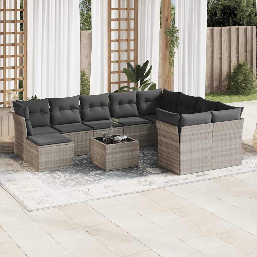 vidaXL Set canapele de grădină cu perne, 11 piese, gri, poliratan vidaXL Set canapele de grădină cu perne, 11 piese, gri, poliratan