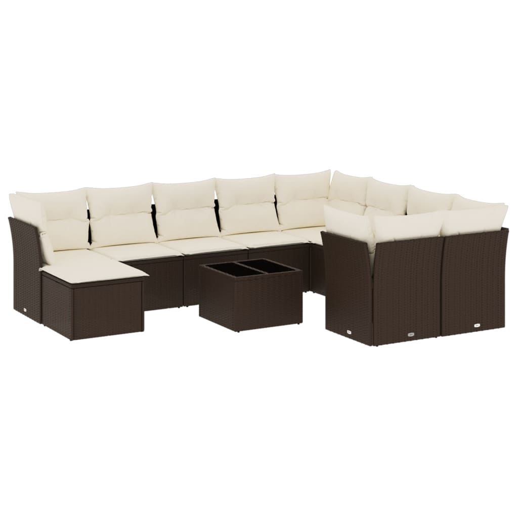 vidaXL Set canapele de grădină cu perne, 11 piese, maro, poliratan