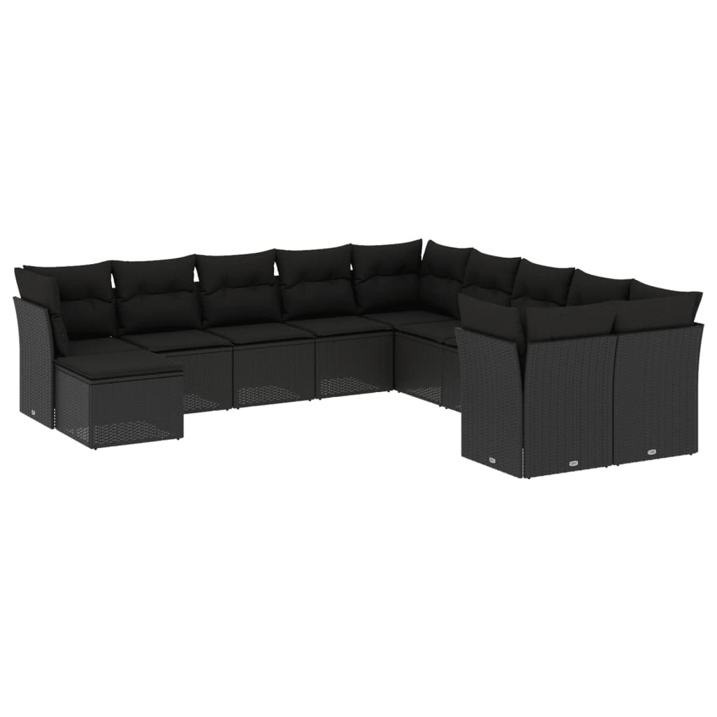 vidaXL Set canapele de grădină cu perne, 11 piese, negru, poliratan