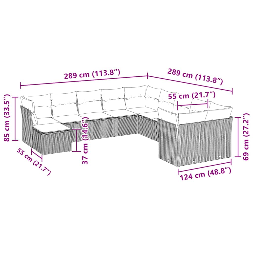 vidaXL Set canapele de grădină cu perne, 11 piese, gri, poliratan vidaXL Set canapele de grădină cu perne, 11 piese, gri, poliratan