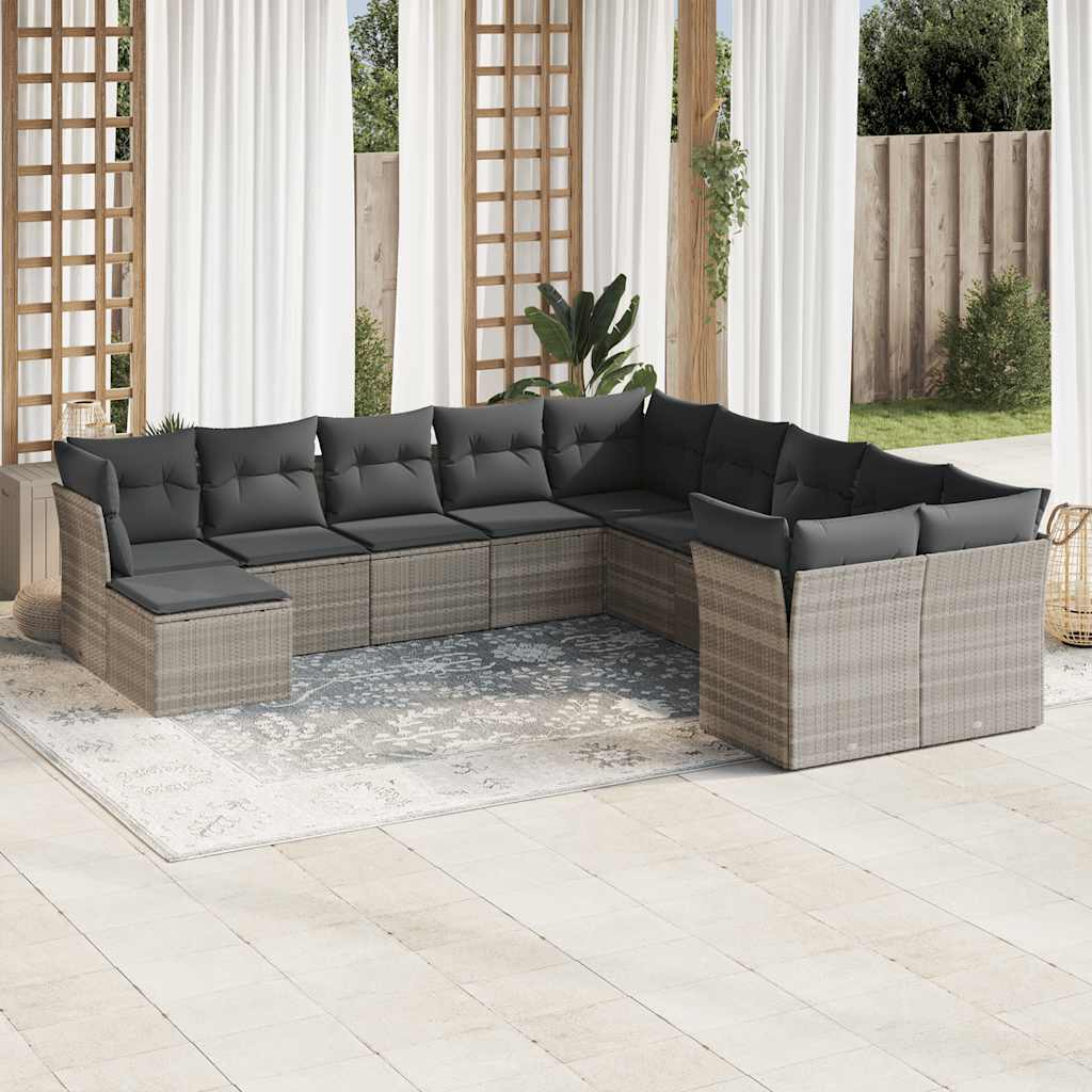 vidaXL Set canapele de grădină cu perne, 11 piese, gri, poliratan vidaXL Set canapele de grădină cu perne, 11 piese, gri, poliratan