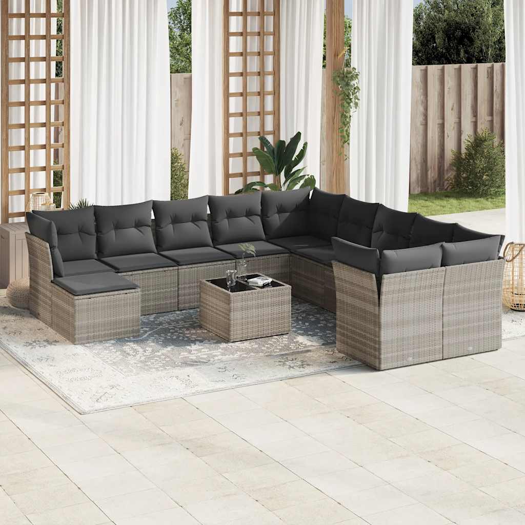 vidaXL Set canapele de grădină cu perne, 12piese gri deschis poliratan vidaXL Set canapele de grădină cu perne, 12piese gri deschis poliratan