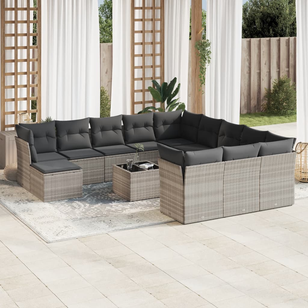 vidaXL Set canapele de grădină cu perne, 13piese gri deschis poliratan vidaXL Set canapele de grădină cu perne, 13piese gri deschis poliratan