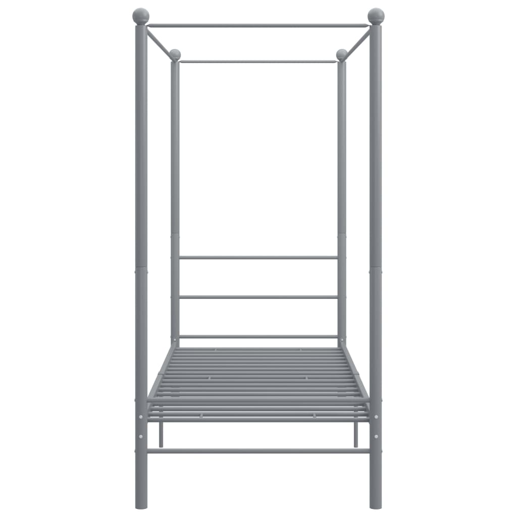 vidaXL Cadru de pat cu baldachin, gri, 90x200 cm, metal