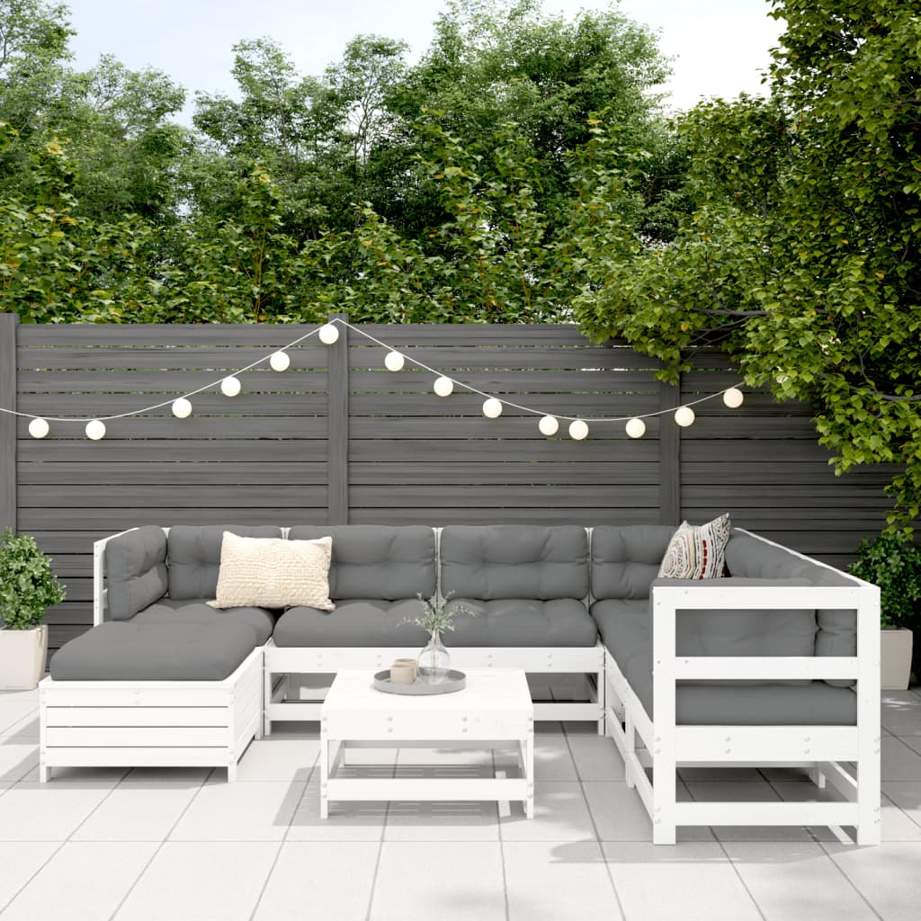 vidaXL Set canapea de grădină, 8 piese, alb, lemn masiv de pin