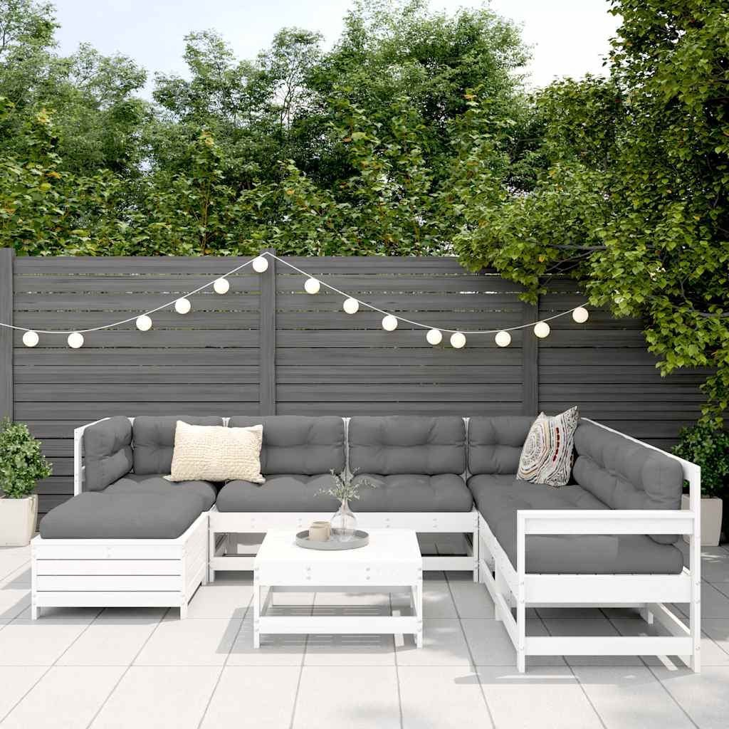 vidaXL Set canapea de grădină, 8 piese, alb, lemn masiv de pin