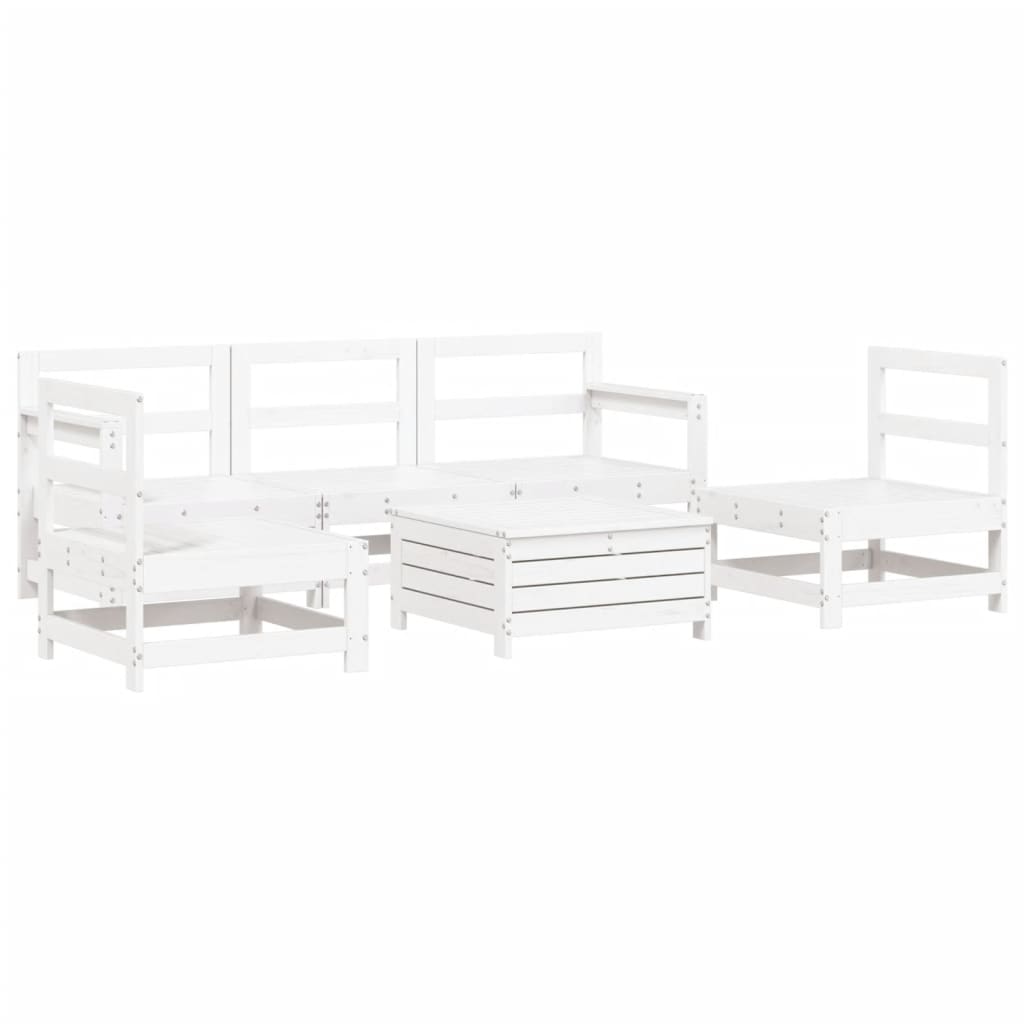 vidaXL Set canapea de grădină, 6 piese, alb, lemn masiv pin
