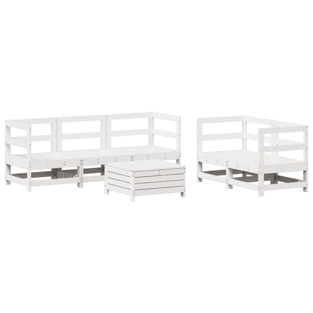 vidaXL Set canapea de grădină, 6 piese, alb, lemn masiv pin