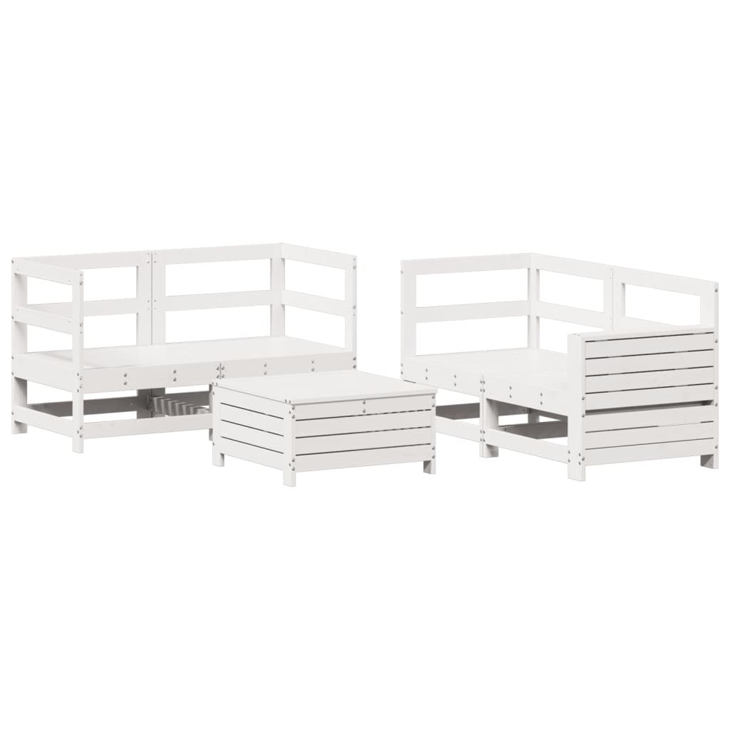 vidaXL Set canapea de grădină, 5 piese, alb, lemn masiv de pin