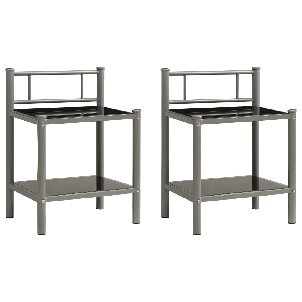 vidaXL Noptiere, 2 buc., gri și negru, metal și sticlă vidaXL Noptiere, 2 buc., gri și negru, metal și sticlă