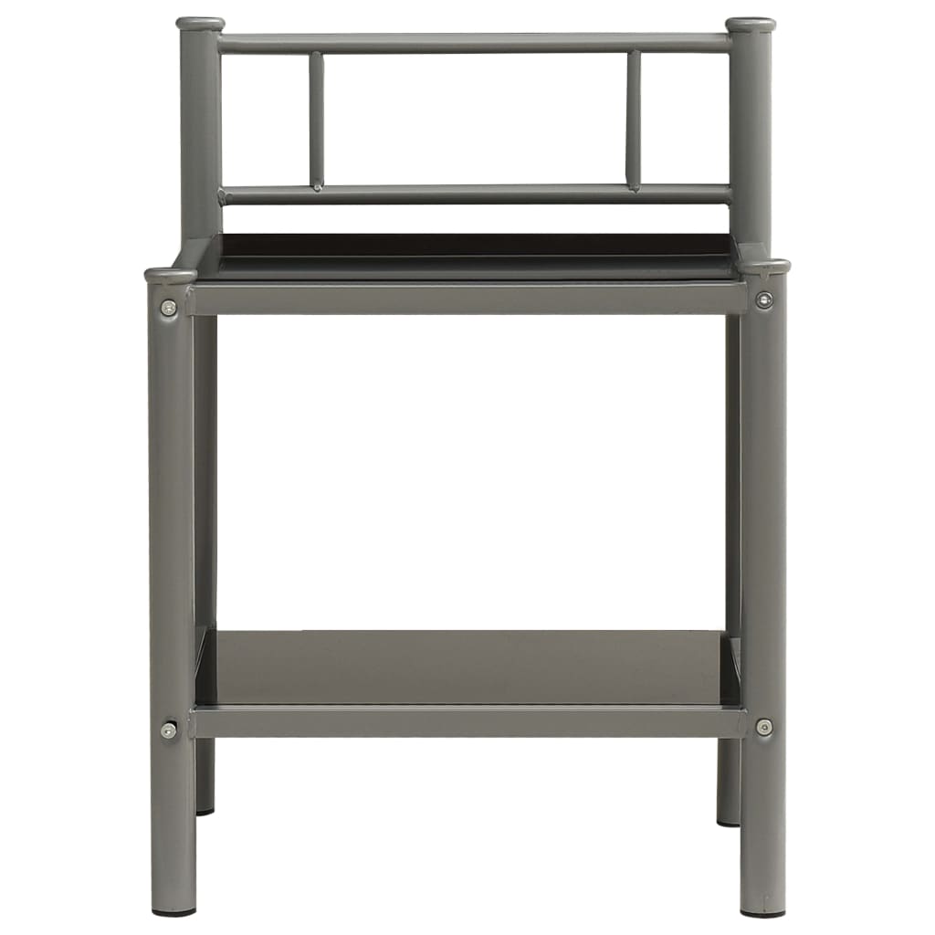 vidaXL Noptiere, 2 buc., gri și negru, metal și sticlă vidaXL Noptiere, 2 buc., gri și negru, metal și sticlă