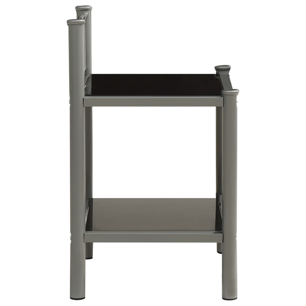 vidaXL Noptiere, 2 buc., gri și negru, metal și sticlă vidaXL Noptiere, 2 buc., gri și negru, metal și sticlă