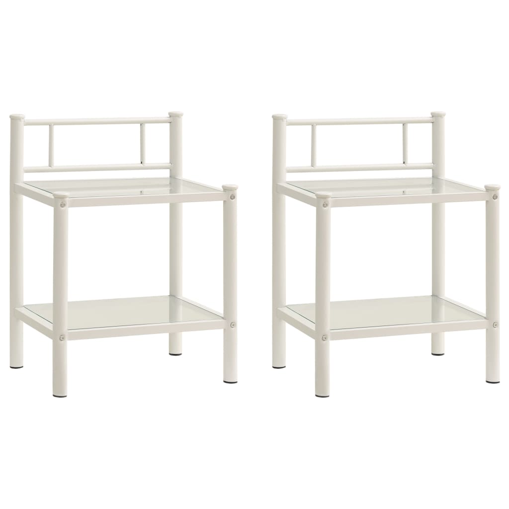 vidaXL Noptiere, 2 buc., alb și transparent, metal și sticlă vidaXL Noptiere, 2 buc., alb și transparent, metal și sticlă