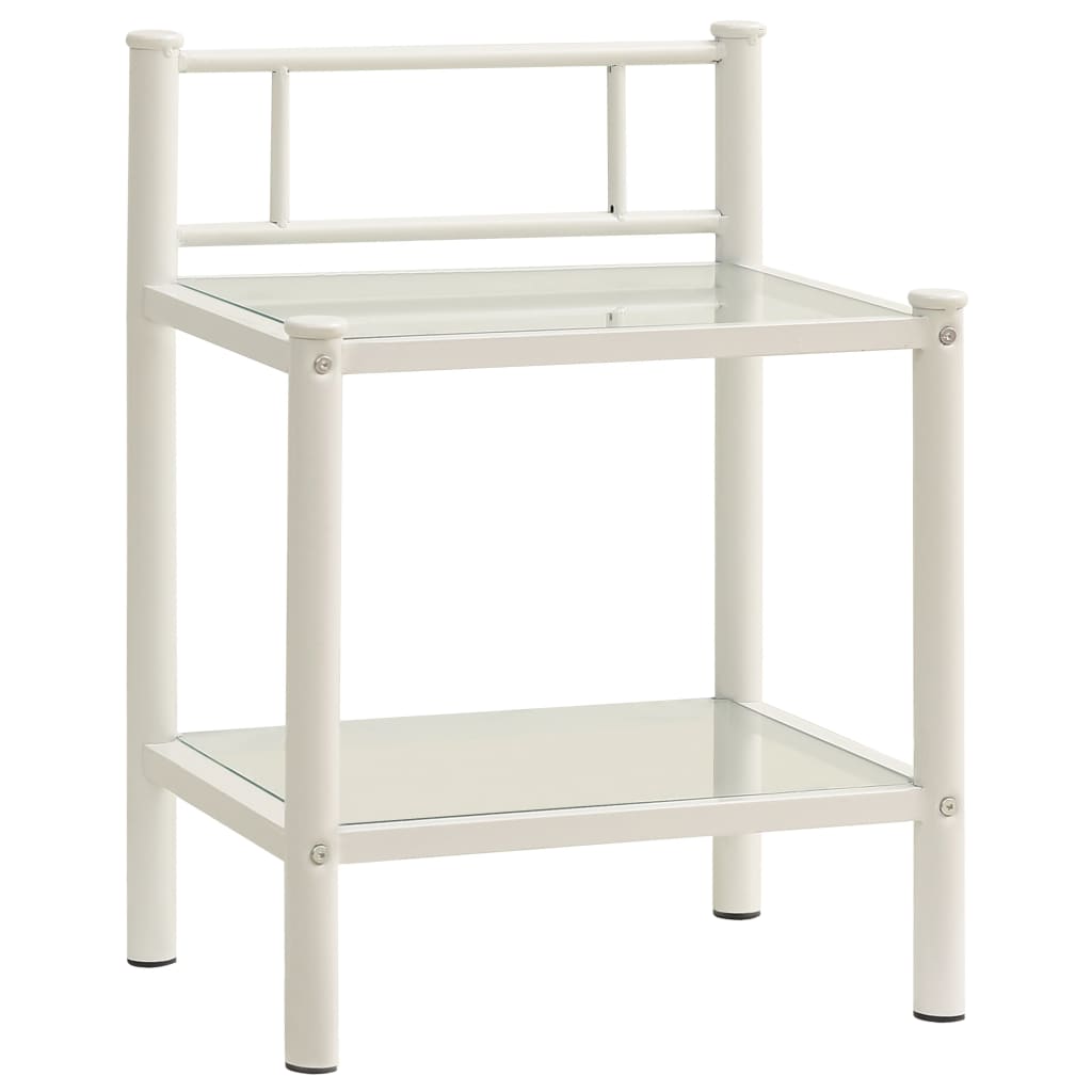 vidaXL Noptiere, 2 buc., alb și transparent, metal și sticlă vidaXL Noptiere, 2 buc., alb și transparent, metal și sticlă