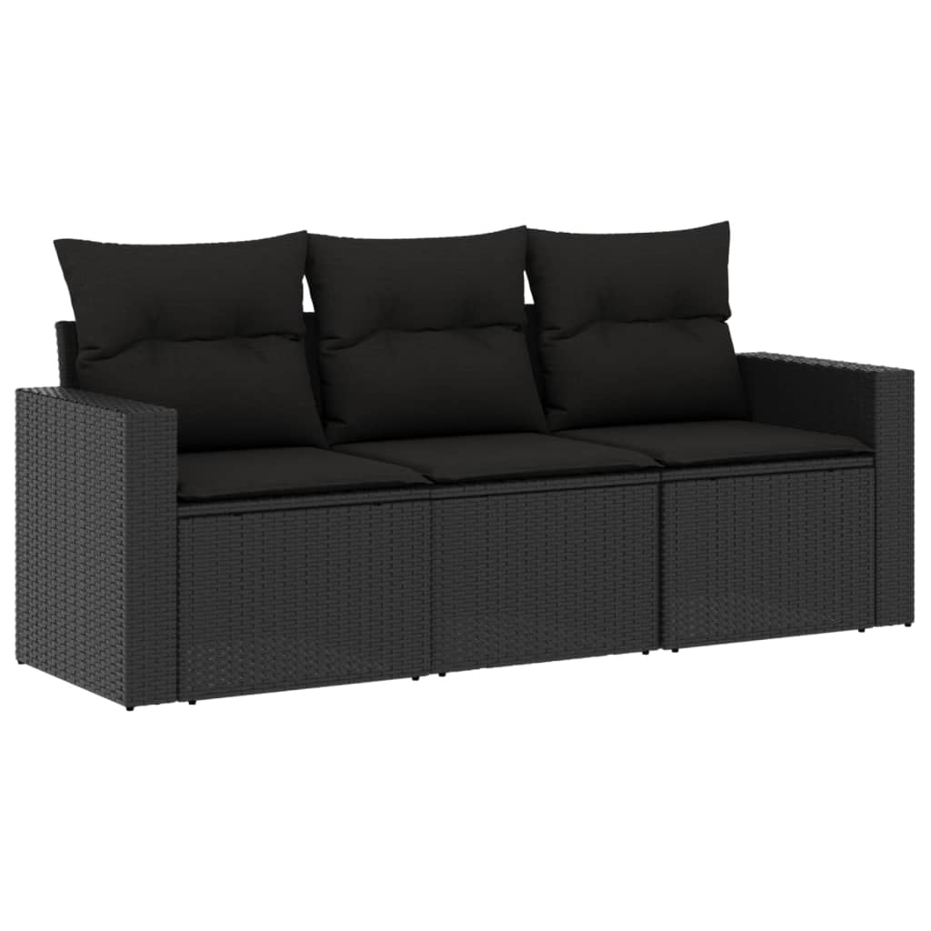 vidaXL Set mobilier de grădină cu perne, 3 piese, negru, poliratan vidaXL Set mobilier de grădină cu perne, 3 piese, negru, poliratan
