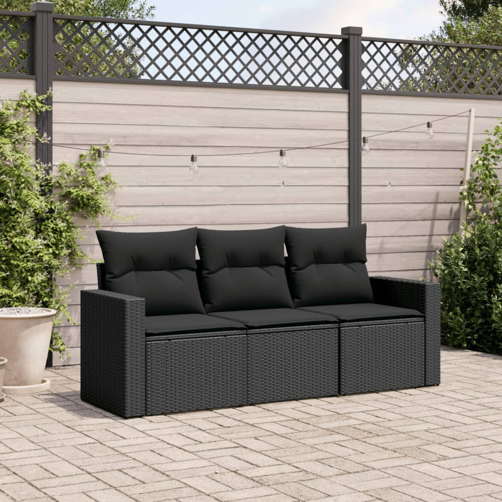 vidaXL Set mobilier de grădină cu perne, 3 piese, negru, poliratan vidaXL Set mobilier de grădină cu perne, 3 piese, negru, poliratan
