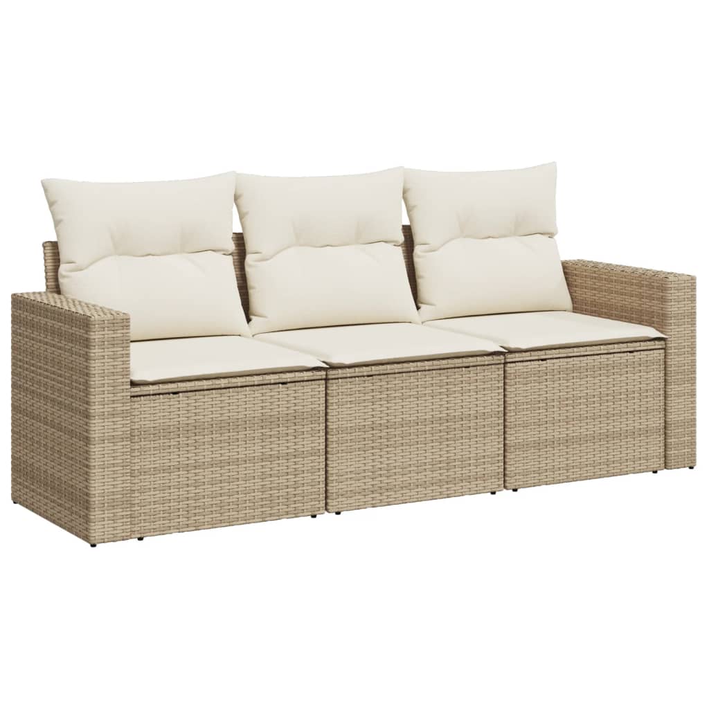 vidaXL Set canapele de grădină, 3 piese, cu perne, bej, poliratan vidaXL Set canapele de grădină, 3 piese, cu perne, bej, poliratan