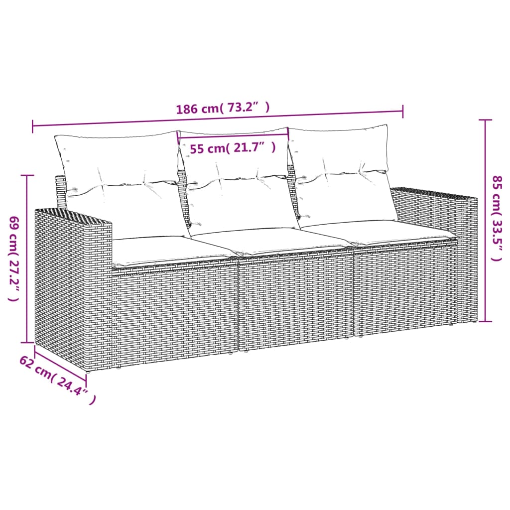 vidaXL Set canapele de grădină, 3 piese, cu perne, bej, poliratan vidaXL Set canapele de grădină, 3 piese, cu perne, bej, poliratan